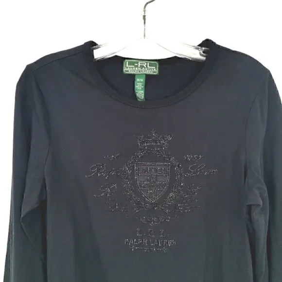 Lauren Ralph Lauren Women's M Black Bling Long Top - Picture 2 of 9